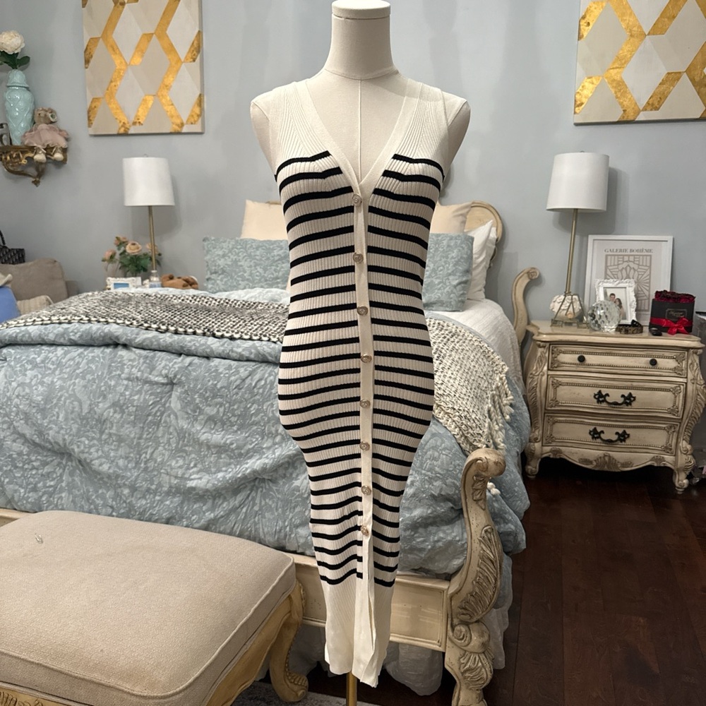 River Island Striped Black and White Button-Down Dress